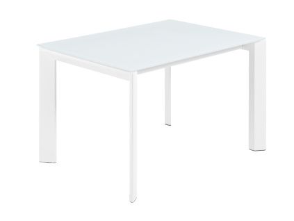 Bílý skleněný rozkládací jídelní stůl Kave Home Axis 120/180 x 80 cm
