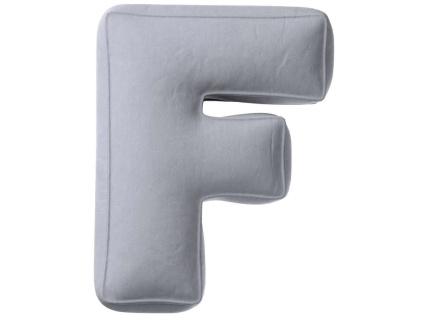 Šedý sametový polštář písmeno F 40 cm