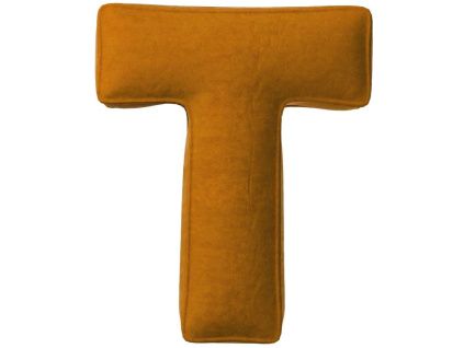 Cihlově oranžový sametový polštář písmeno T 40 cm
