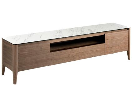Ořechový TV stolek Angel Cerdá No. 3083, 200 x 45 cm s mramorovým dekorem