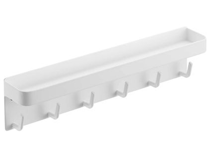 Bílý kovový nástěnný věšák na klíče Yamazaki Smart 6 x 24,5 cm s policí