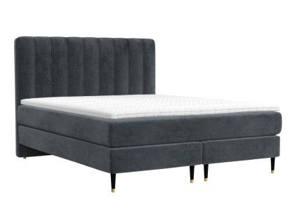 Antracitová sametová postel boxspring KOBBE 180 x 200 cm