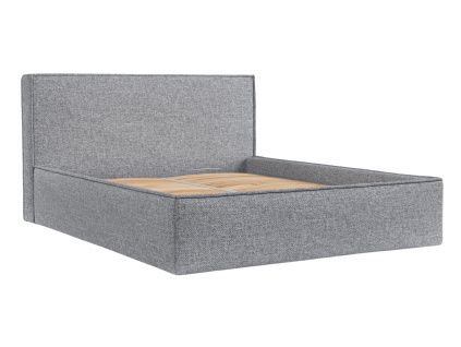 Šedá čalouněná dvoulůžková postel LOUNGE L 160 x 200 cm s úložným prostorem