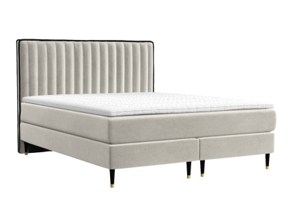 Světle béžová sametová postel boxspring RHODES 200 x 200 cm