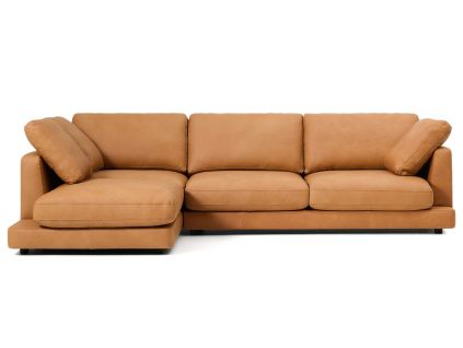 Hnědá kožená rohová pohovka Kave Home Gala 300 cm, levá