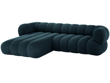 Tmavě modrá sametová rohová pohovka Cosmopolitan Design Koge 270 cm, levá