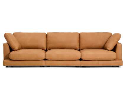 Hnědá kožená čtyřmístná pohovka Kave Home Gala 300 cm
