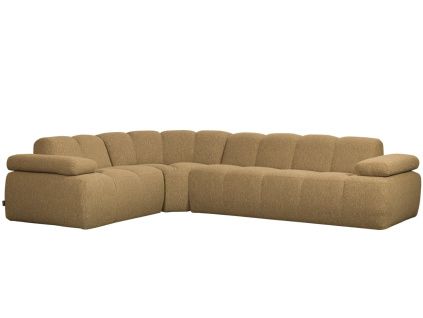 Žlutá bouclé rohová pohovka Mojo 310 cm, levá