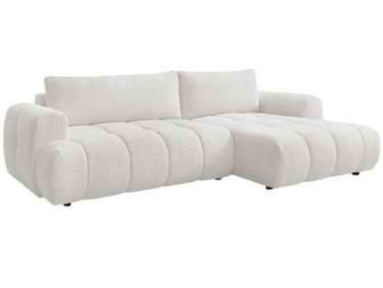 Bílá bouclé rozkládací pohovka Fuji 292 cm, pravá