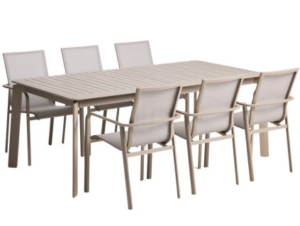 Béžový zahradní set stolu kave home Brela a šesti židlí Canea