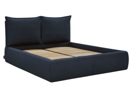 Tmavě modrá bouclé dvoulůžková postel Garance 180 x 200 cm s úložným prostorem