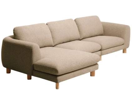 Hnědá čalouněná rohová pohovka Kave Home Vera 322 cm s dubovou podnoží, levá