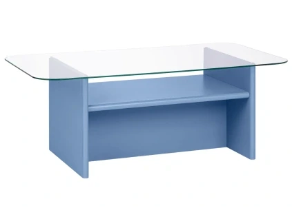 Modrý lakovaný konferenční stolek Tovo 110 x 63 cm se skleněnou deskou