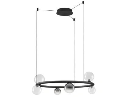 Kouřově šedé skleněné závěsné LED světlo Nova Luce Celso 75 cm s černým zavěšením