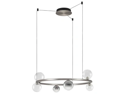 Kouřově šedé skleněné závěsné LED světlo Nova Luce Celso 75 cm se stříbrným zavěšením