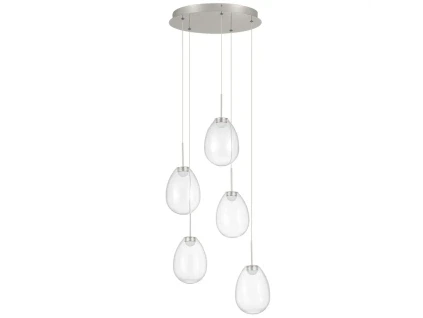 Skleněné závěsné LED světlo Nova Luce Brita 44 cm se stříbrným zavěšením