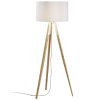 Bílá bavlněná stojací lampa Kave Home Iguazu 157 cm s borovicovou podstavou